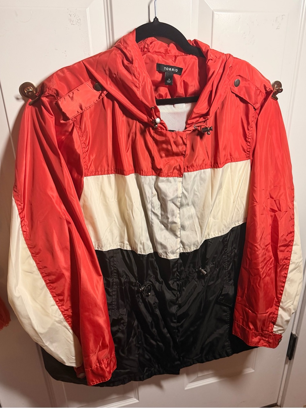 torrid Colorblock Hooded Windbreaker Jacket in Red, White & Black